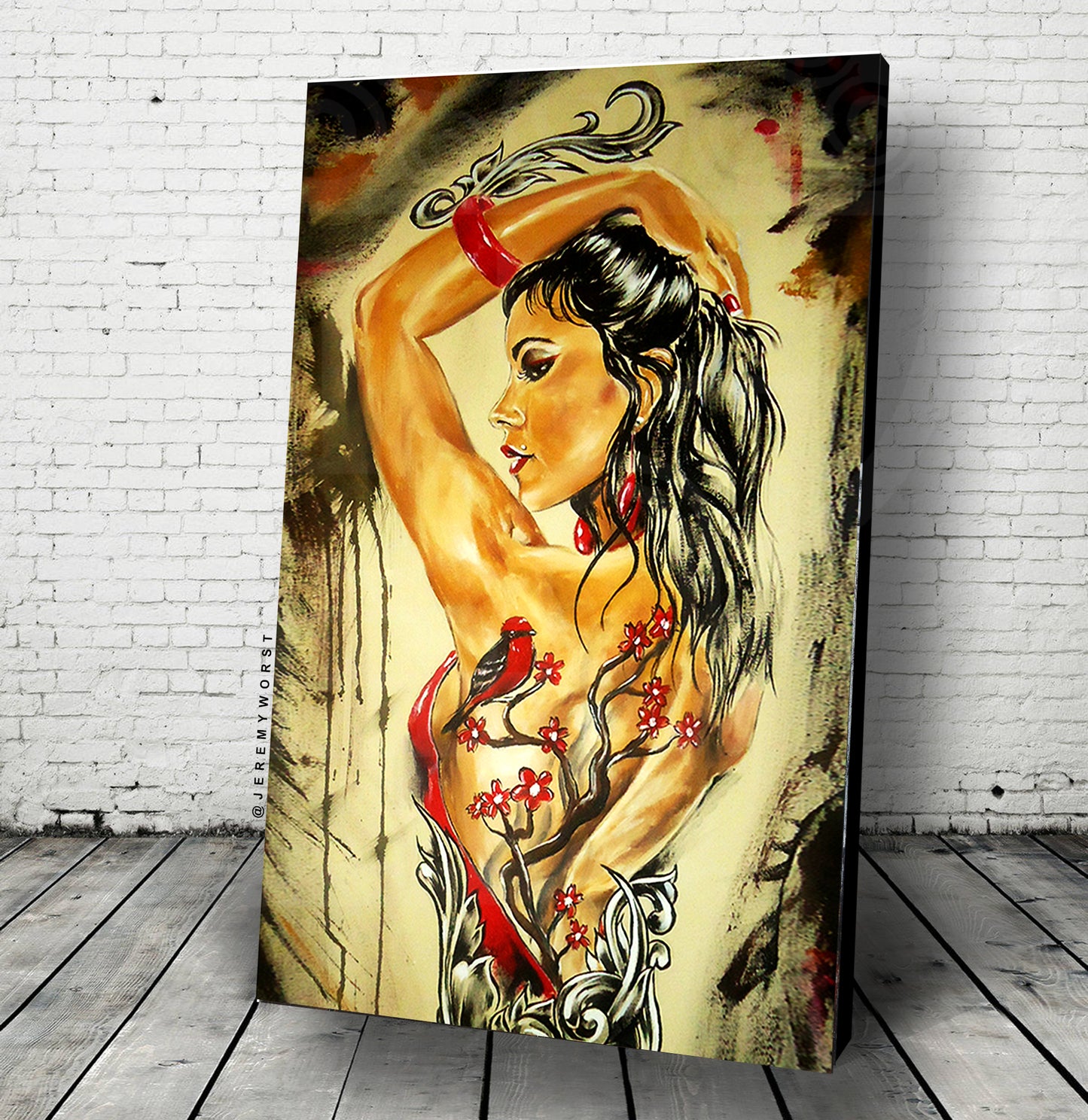 JEREMY WORST Cherry Blossom tree tattoo bird sexy Original Artwork Signed fine art Print 1 amazing cool stuff anime nsfw sticker
