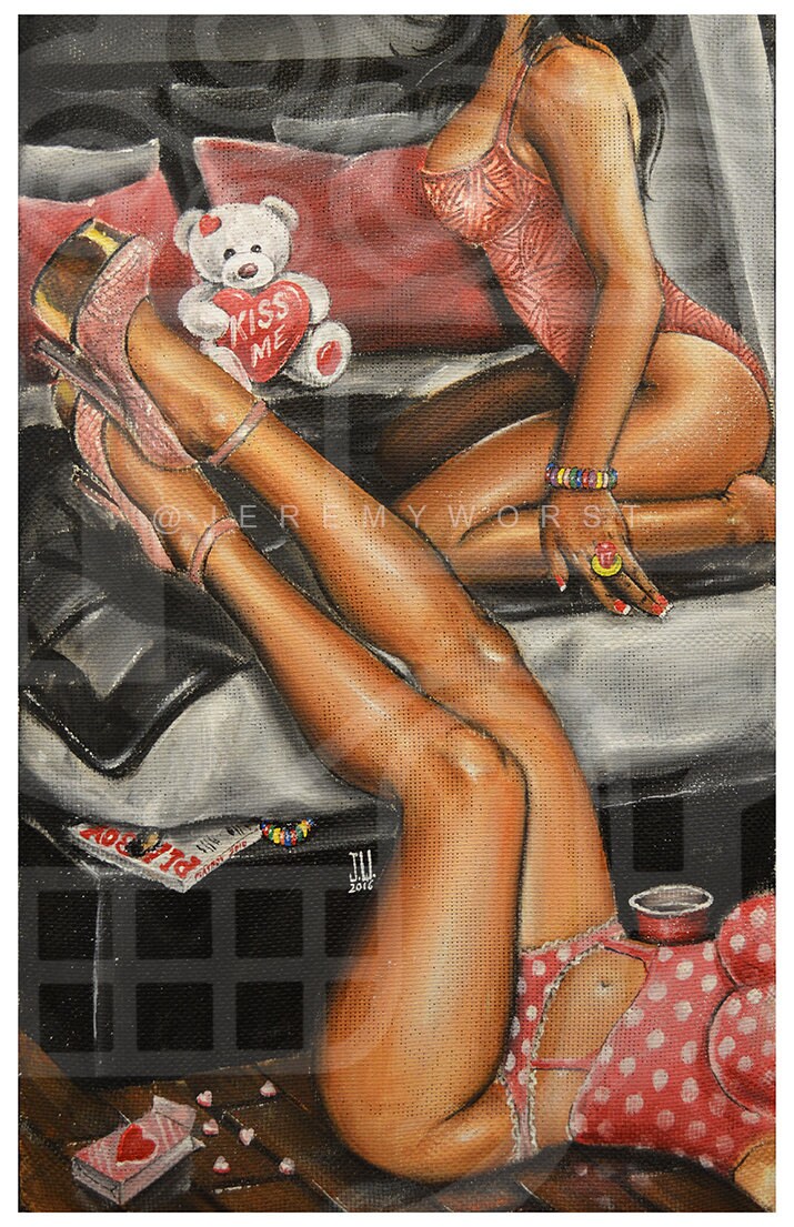 JEREMY WORST Sleep Over Sexy playboy legs heels pink valentines day Artwork Signed Print nsfw Nudes tattoo poster anime nsfw sticker