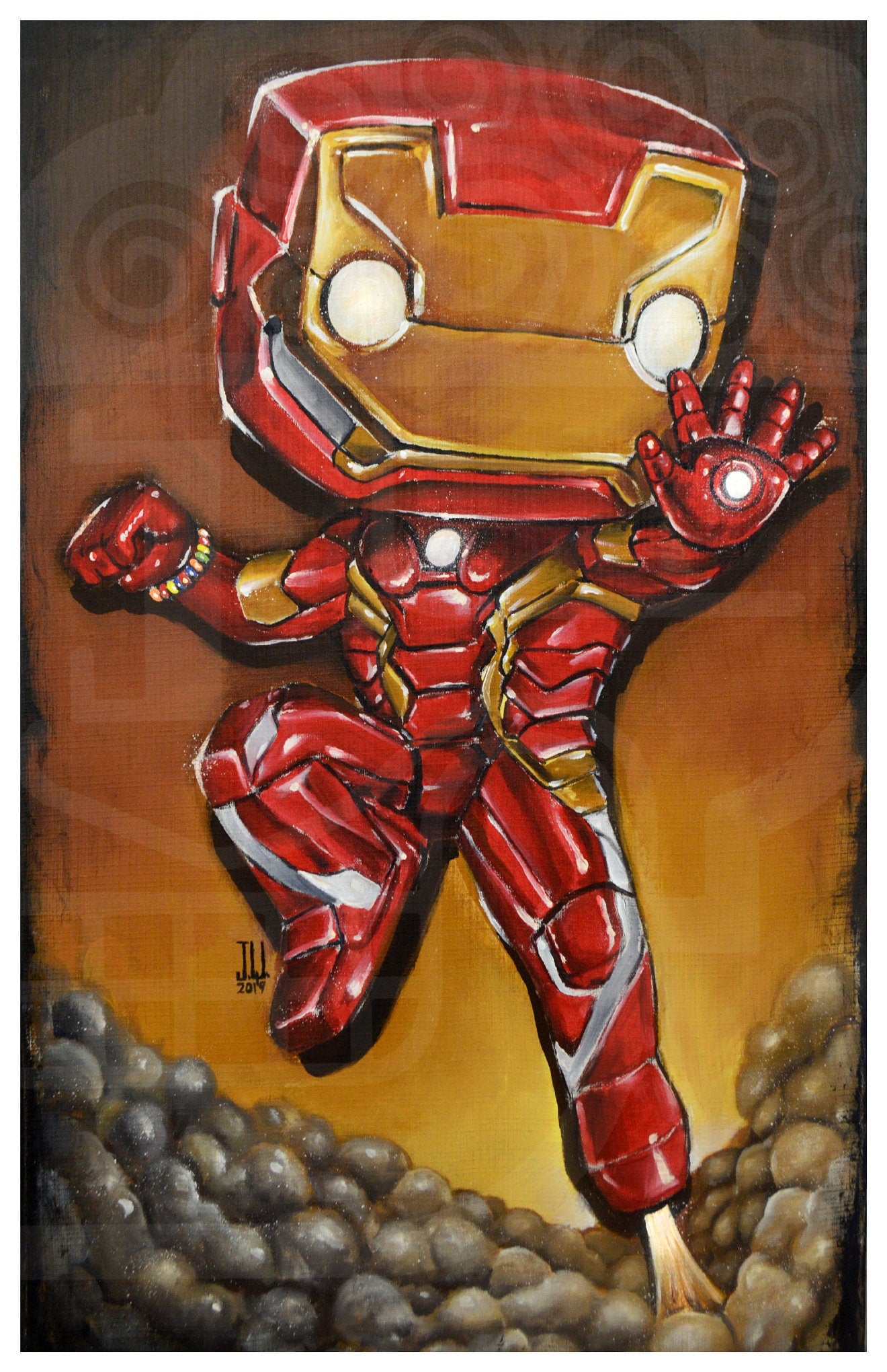 I am IRON POP MAN Jeremy Worst tony start avengers marvel comics painting fan art armor suit red gold original custom anime f anime