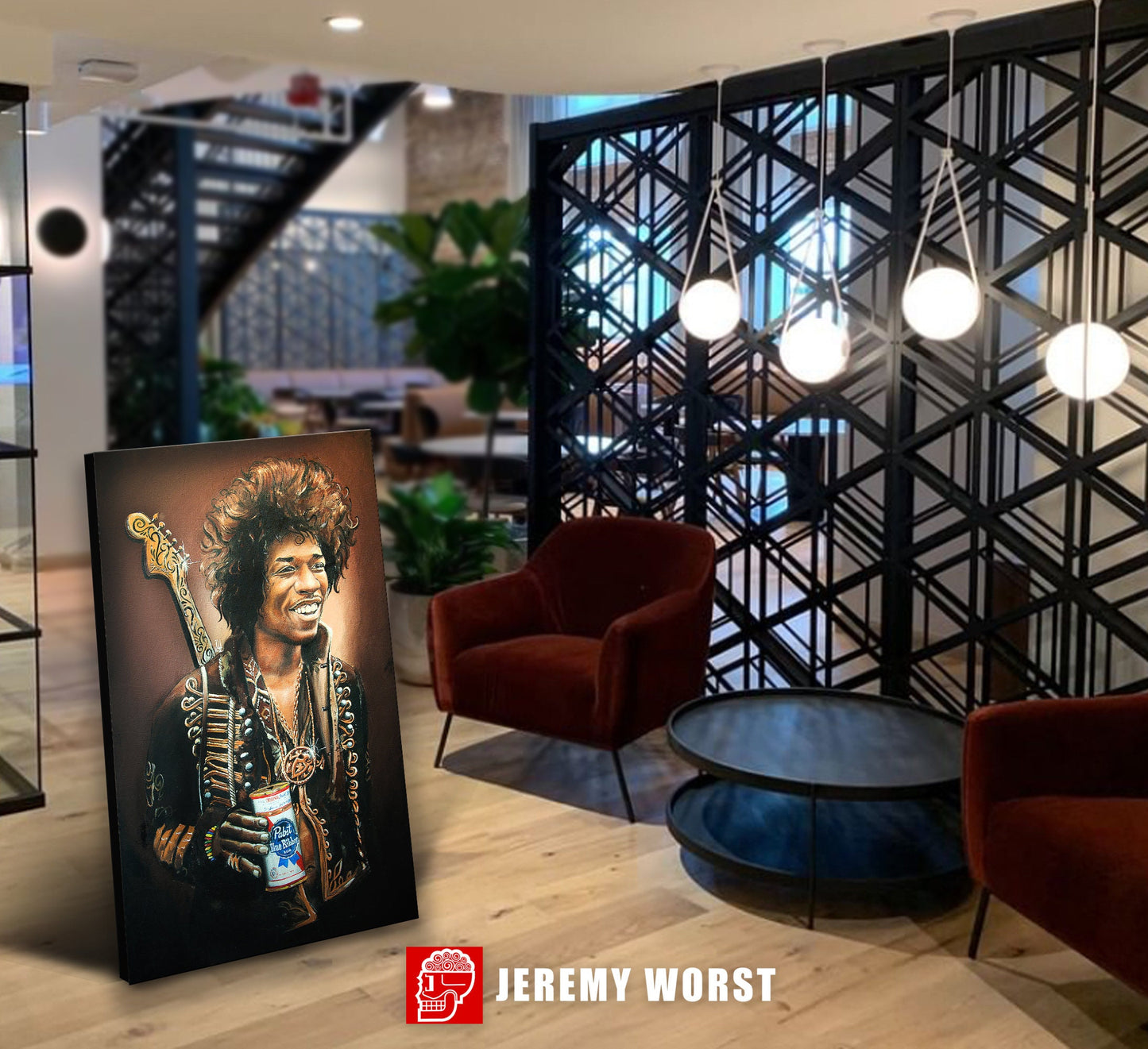 JEREMY WORST Jimi Hendrix 2012 Pabst Blue Ribbon Original Artwork Canvas Print 1 anime cool stuff bro for herparty nsfw sticker