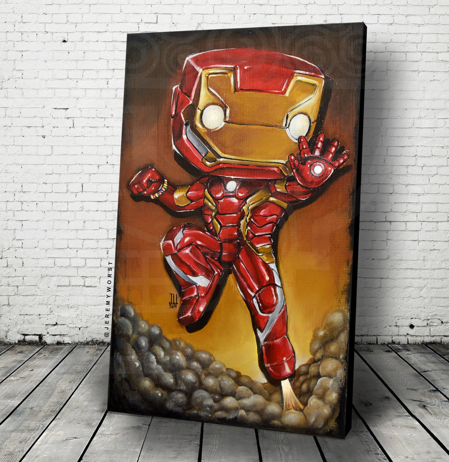 I am IRON POP MAN Jeremy Worst tony start avengers marvel comics painting fan art armor suit red gold original custom anime f anime