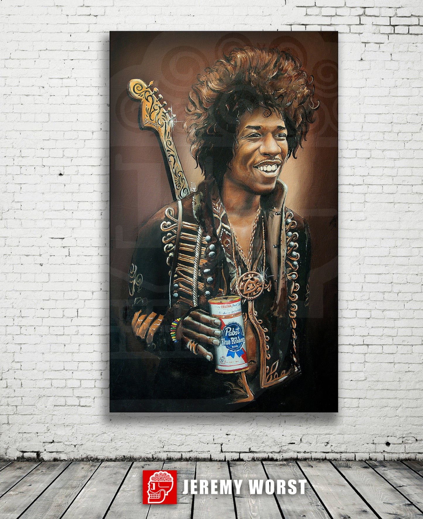 JEREMY WORST Jimi Hendrix 2012 Pabst Blue Ribbon Original Artwork Canvas Print 1 anime cool stuff bro for herparty nsfw sticker