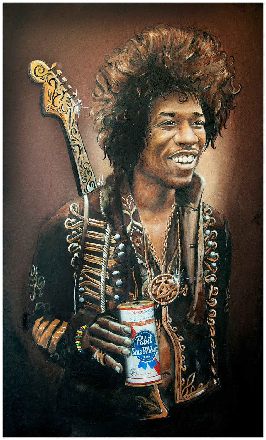 JEREMY WORST Jimi Hendrix 2012 Pabst Blue Ribbon Original Artwork Canvas Print 1 anime cool stuff bro for herparty nsfw sticker