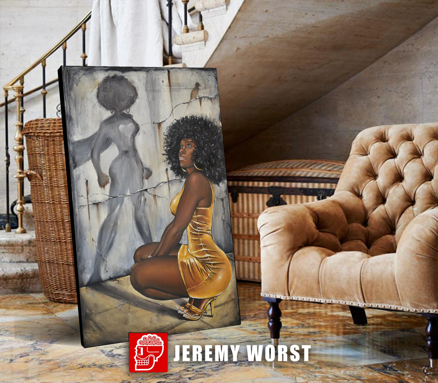 NEW JEREMY WORST Bitch Please Pretty African Girl Woman urban painting Artwork Atlanta braves baseball Tattoo abstract jewelry art acrylic