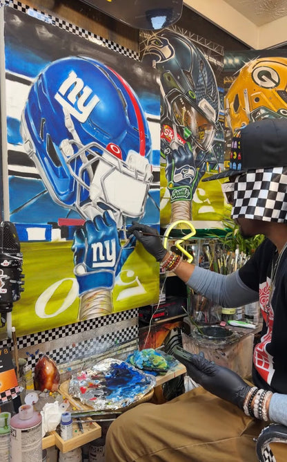 NY Giants by Jeremy Worst 2025 Sports Football Canvas Print Artwork helmet Nfl Football