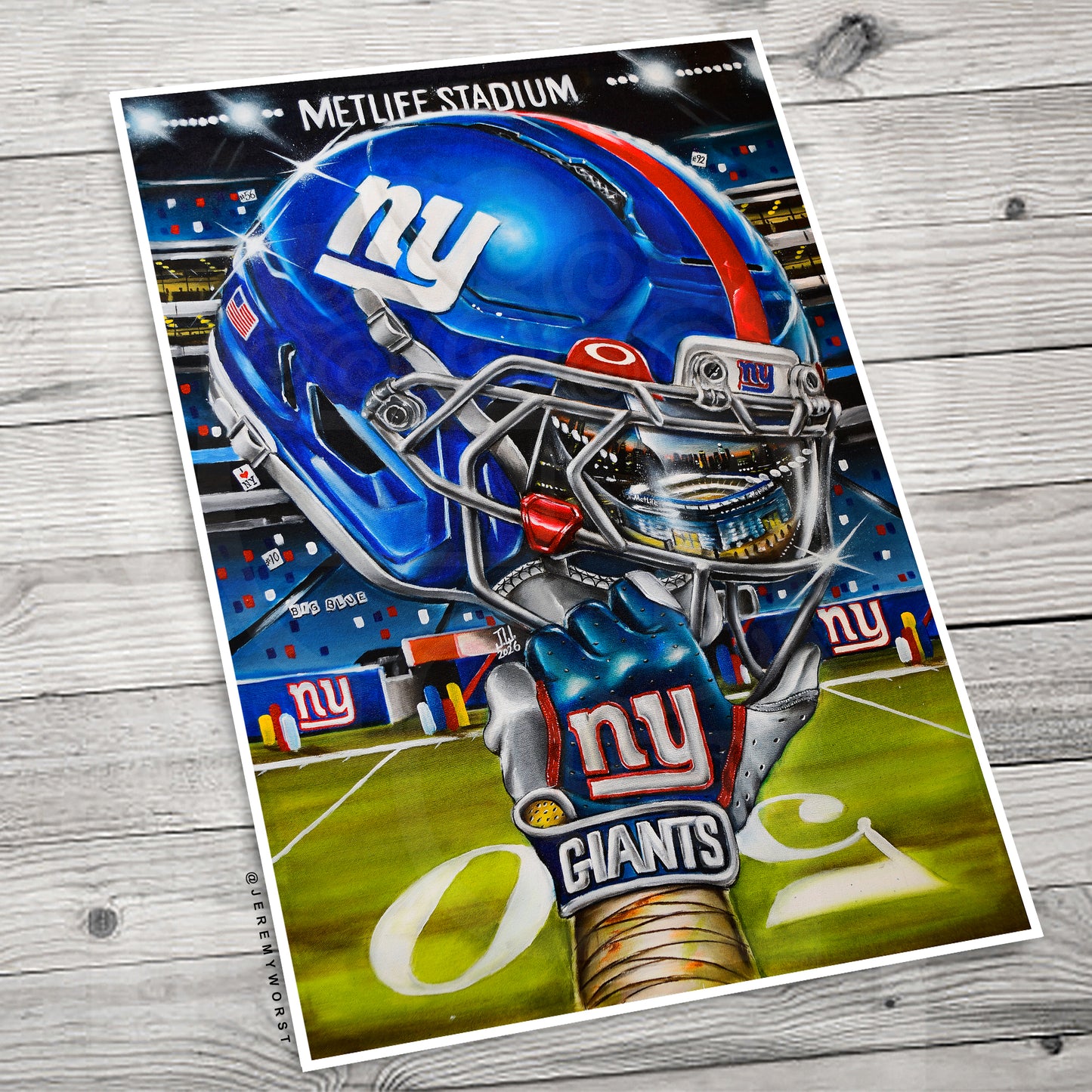 NY Giants by Jeremy Worst 2025 Sports Football Canvas Print Artwork helmet Nfl Football