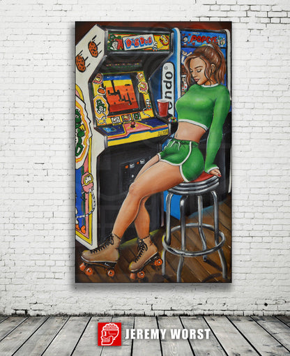 JEREMY WORST DigDug Retro Arcade painting Artwork poster roller skates quad barcade wall art decor sexy joust cabnit stool hentai  anime