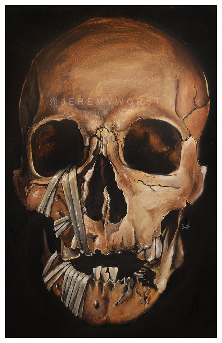 JEREMY WORST Skull 2015 Canvas print skulls zombie painting Artwork Signed large poster dark Gothic grunge creepy scary walking dead edm sex